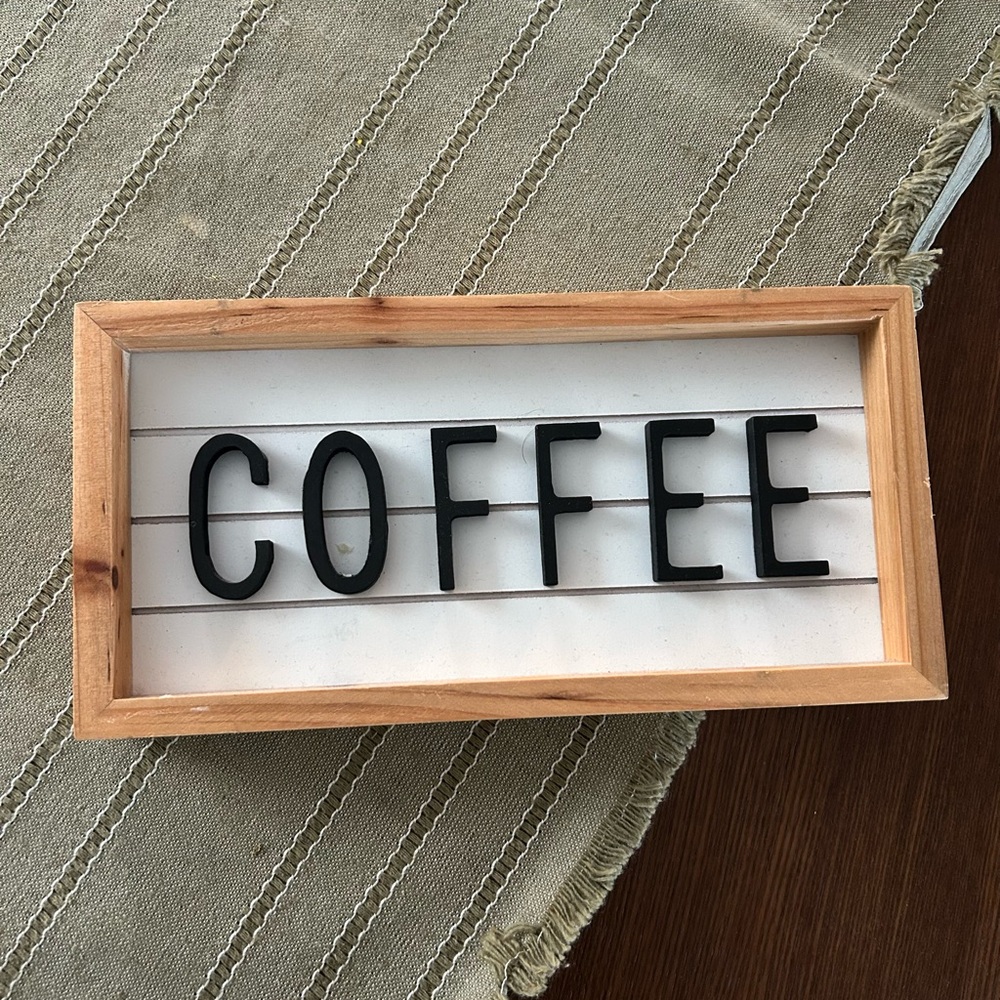 Rustic Wood-Framed 'Coffee' Lightbox Sign - Black Letters